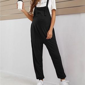Black maternity romper, buttoned overall jumpsuit